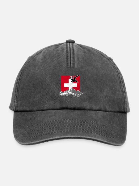 Climbing - Moutains & Swiss Flag - Relaxed Vintage Cap - Vintage Schwarz