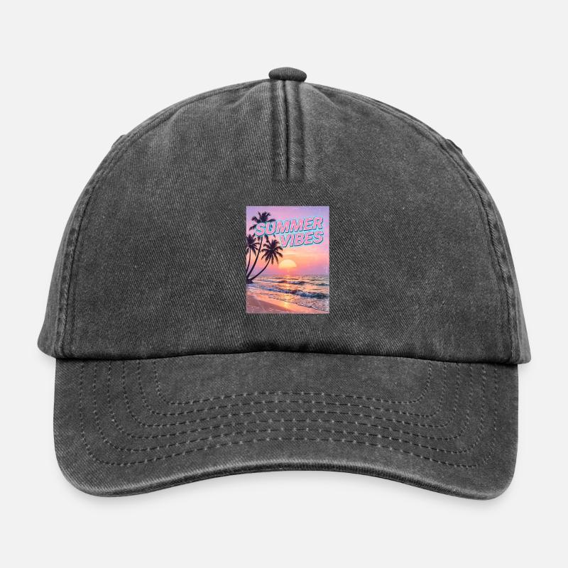 Summer Vibes Retro Sunset Beach - Relaxed Vintage Cap - vintage black