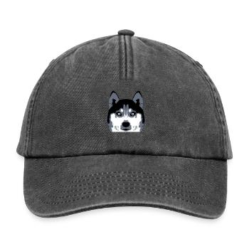 Dog White Husky Face Head Beautiful Breed Cool - Relaxed Vintage Cap - vintage black - Front