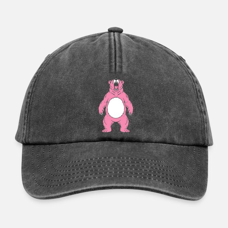 Pink Bear Roars With White Belly - Relaxed Vintage Cap - vintage black