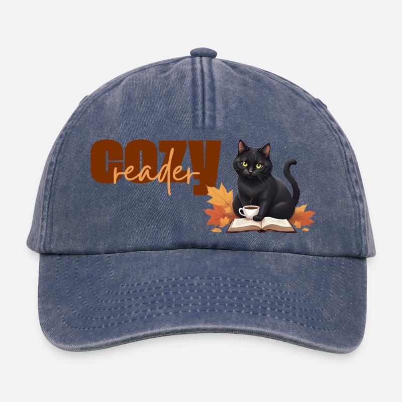 Cozy reader - Autumnal cat reading theme - Relaxed Vintage Cap - vintage denim
