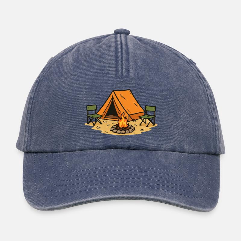 Conception de camp de camping aventureux - Casquette vintage décontractée - vintage bleu jeans