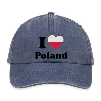 I love Poland - J'aime la Pologne - Casquette vintage décontractée - vintage bleu jeans - Devant