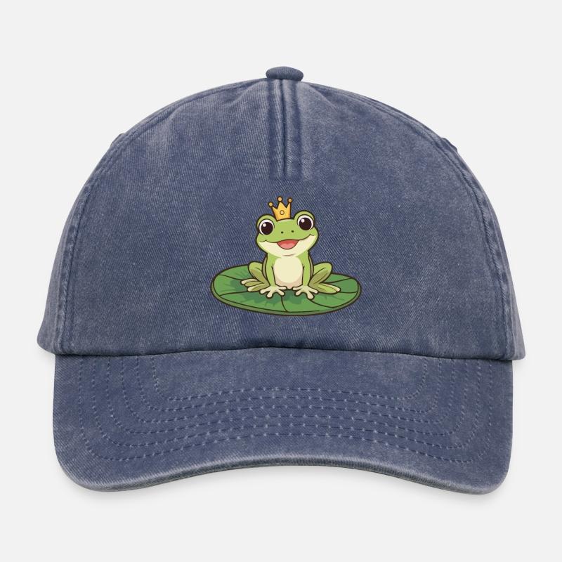 Frog Prince on Water Lily - Relaxed Vintage Cap - vintage denim