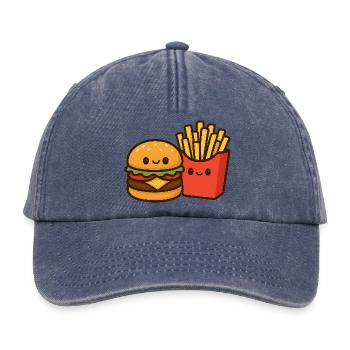 Kawaii Burger & Fries Duo - Casquette vintage décontractée - vintage bleu jeans - Devant
