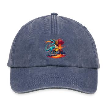 Dino Volcano Eruption with Flower - Relaxed Vintage Cap - vintage denim - Front