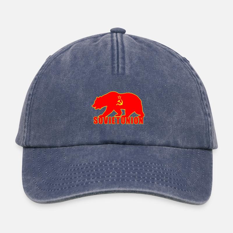 Soviet Union bear with flag - Relaxed Vintage Cap - vintage denim