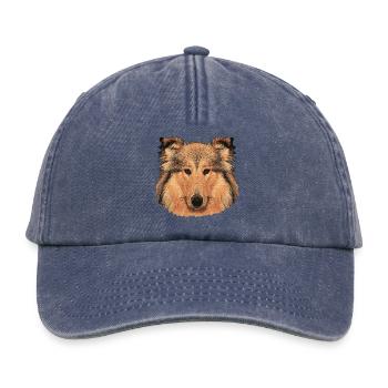 hunde tees mädchen, langhaar collie - Relaxed Vintage Cap - Vintage Denim - Vorne