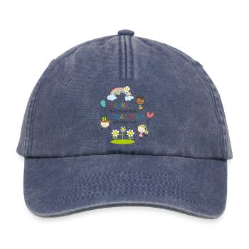 Message de remerciement de la crèche | Enfants - Arc-en-ciel - Fleurs - Casquette vintage décontractée - vintage bleu jeans - Devant