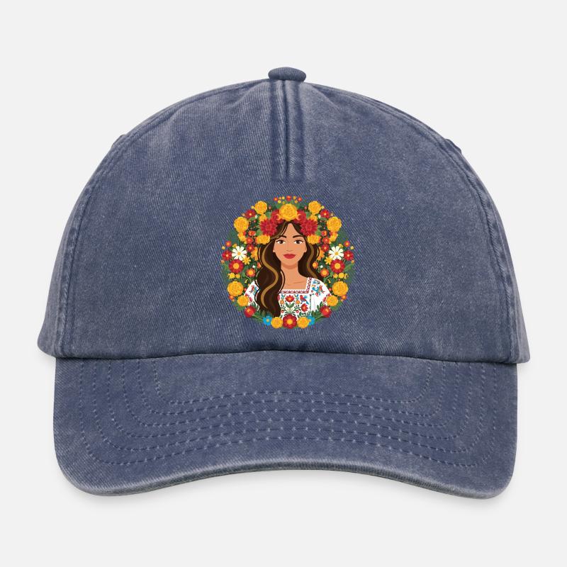 Wildblumen Mexikanisches Mädchen Blumen - Relaxed Vintage Cap - Vintage Denim
