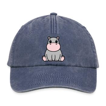 Cute Baby Hippopotamus Sitting Kawaii - Relaxed Vintage Cap - vintage denim - Front