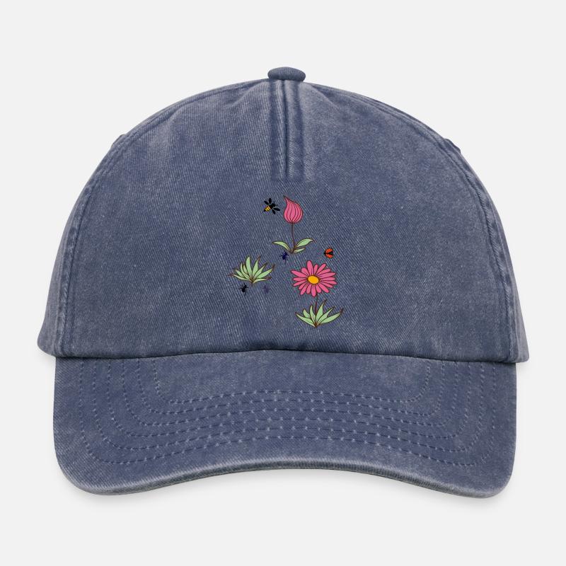 Fleur de bourgeon de plante - Casquette vintage décontractée - vintage bleu jeans