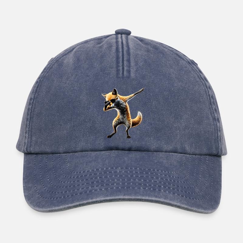 Funny Dabbing Fox Dance Animal Lover Dab - Relaxed Vintage Cap - vintage denim