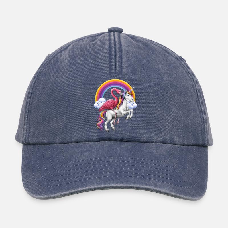 Flamingo reitet Einhorn - Relaxed Vintage Cap - Vintage Denim