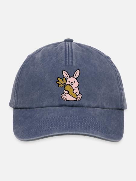 Süßer Hase mit Karotte Möhre Comic - Relaxed Vintage Cap - Vintage Denim