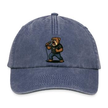 Rocksängerin Bulldogge mit Mikrofonkunst - Relaxed Vintage Cap - Vintage Denim - Vorne