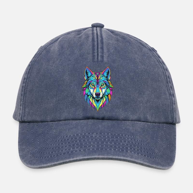 Bunt geometrischer Wolf - Relaxed Vintage Cap - Vintage Denim