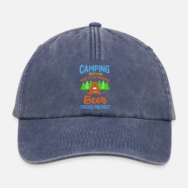 Funny Camping Bear Beer Solves Problems Art - Relaxed Vintage Cap - vintage denim