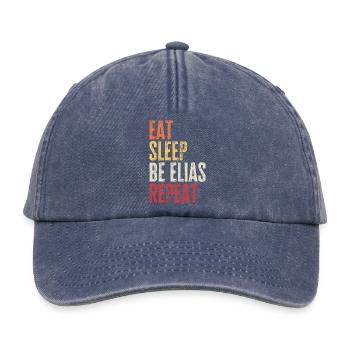 Iss, schlaf Sei Elias, wiederhole Retro-Name - Relaxed Vintage Cap - Vintage Denim - Vorne