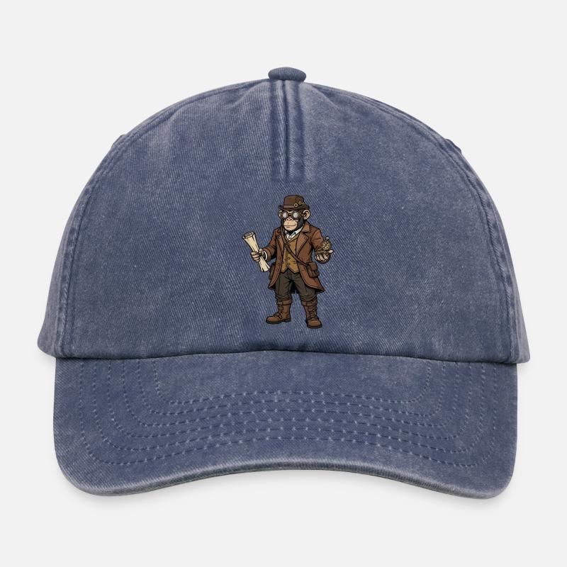 Monkey Explorer Steampunk Retro-Abenteuer - Relaxed Vintage Cap - Vintage Denim