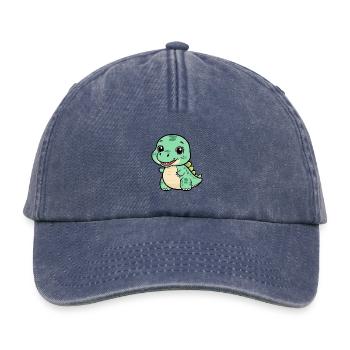 Cute Dino with a Grin - Green - Relaxed Vintage Cap - vintage denim - Front