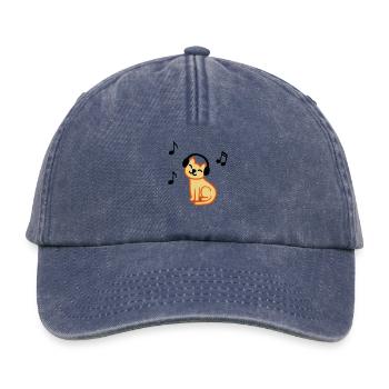 cat loves music, Katze liebt Musik - Relaxed Vintage Cap - Vintage Denim - Vorne