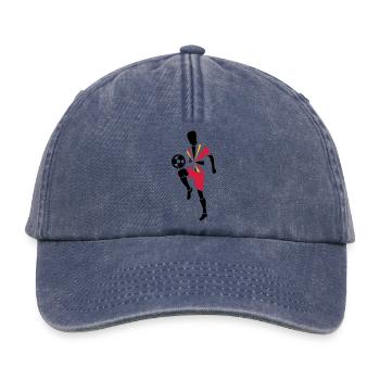 Joueur de foot avec ballon de foot - Casquette vintage décontractée - vintage bleu jeans - Devant
