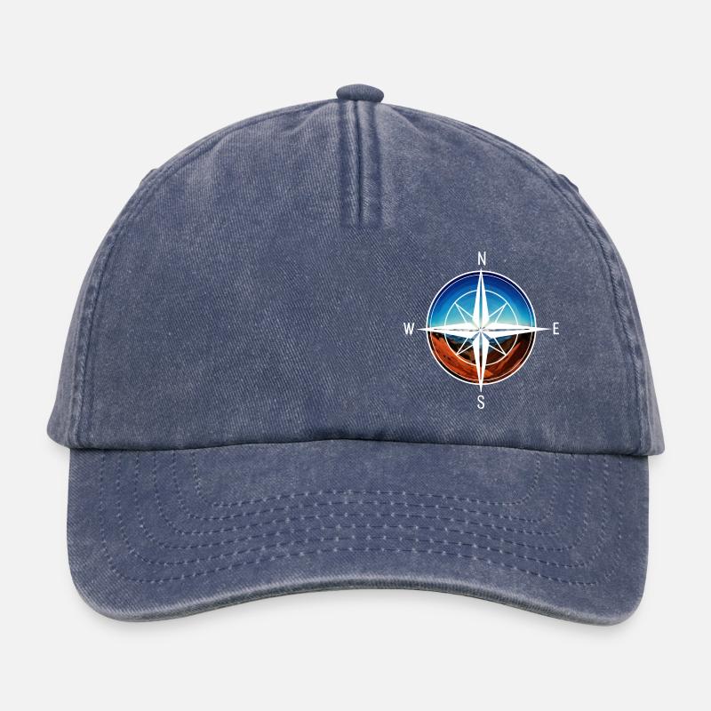 Kompass mit Bergen im Hintergrund - Relaxed Vintage Cap - Vintage Denim