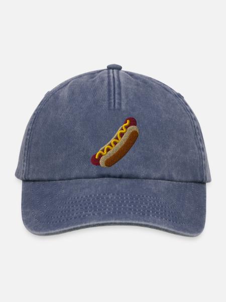 Hot Dog bestickt - Relaxed Vintage Cap - Vintage Denim