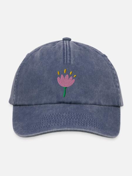 Blume bestickt - Relaxed Vintage Cap - Vintage Denim