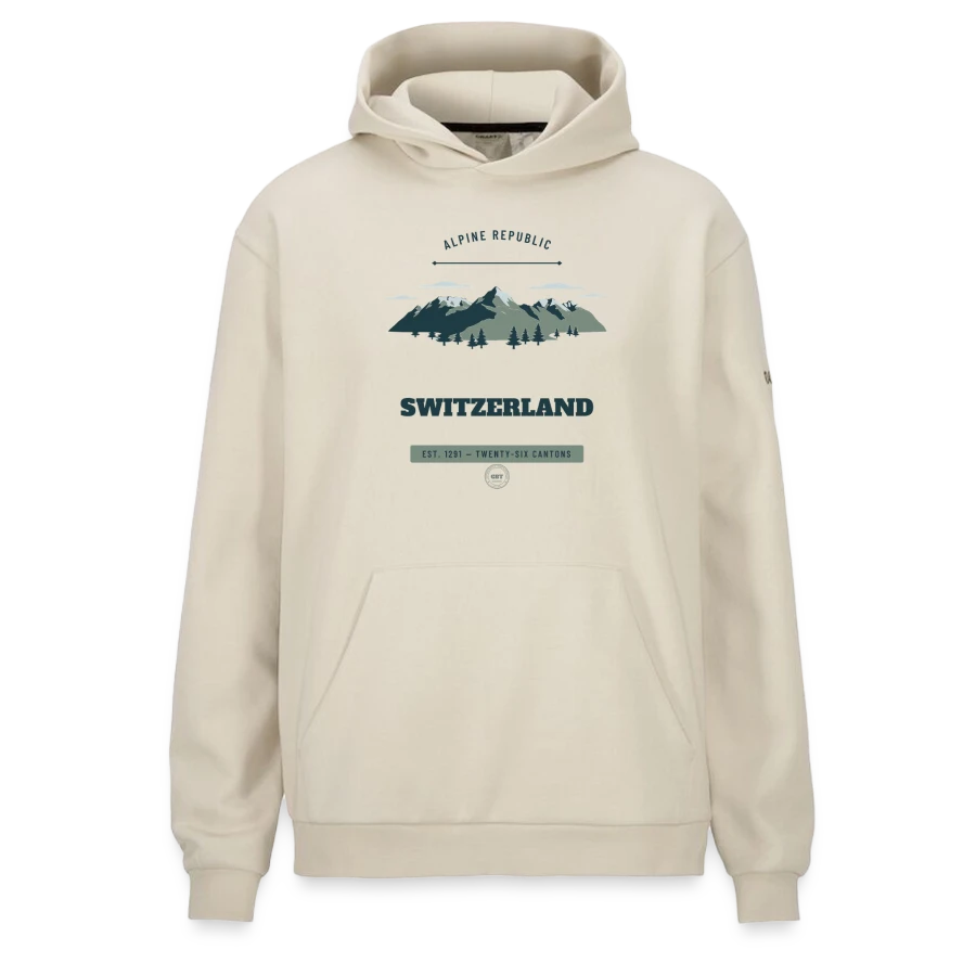 Switzerland badge on a craft community 2.0 hoodie , beige