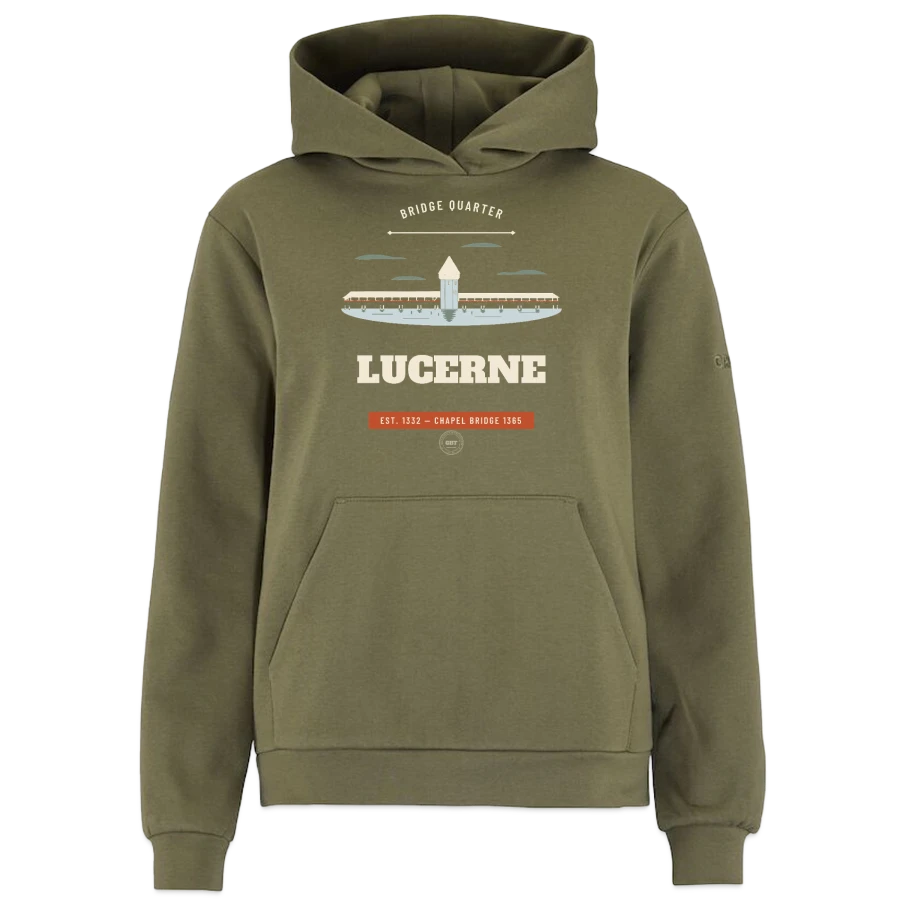 Lucerne badge on a craft community 2.0 women's hoodie , moss green