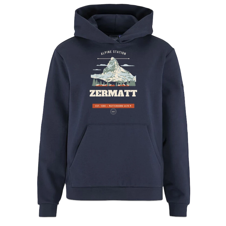Zermatt badge on a craft community 2.0 women's hoodie , dark navy