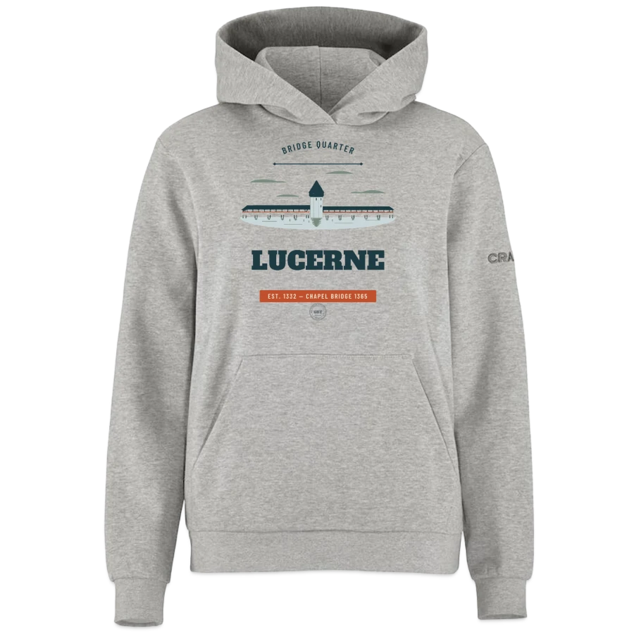 Lucerne badge on a craft community 2.0 women's hoodie , heather grey