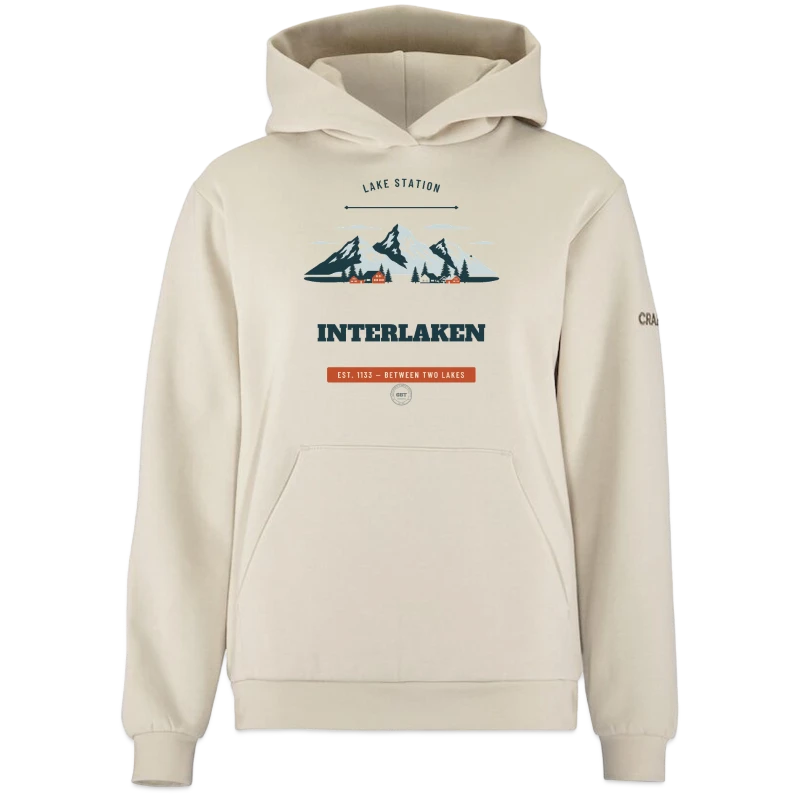 Interlaken badge on a craft community 2.0 women's hoodie 