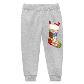 Cartoon Christmas sock with red bird - Baby Organic Sweatpants by Stanley/Stella - heather grey - Front