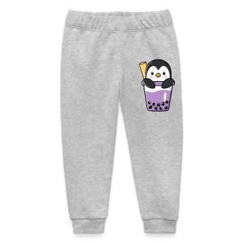 Kawaii Penguin in Bubble Tea Taro Boba - Baby Organic Sweatpants by Stanley/Stella - heather grey - Front