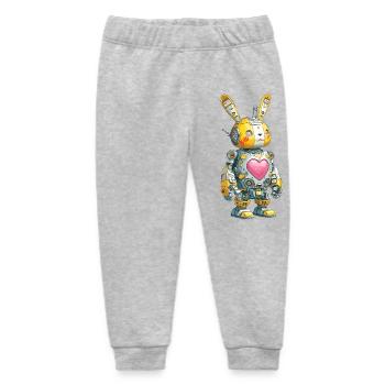 Heart Robot Bunny in Retro Style - Baby Organic Sweatpants by Stanley/Stella - heather grey - Front