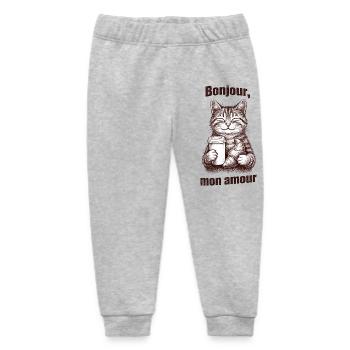Bonjour mon amour Katze Kaffee Croissant - Baby Organic Jogginghose Baby Tumbler von Stanley/Stella - Grau meliert - Vorne