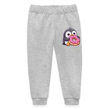 Cute penguin with donut in snowy cartoon - Baby Organic Sweatpants by Stanley/Stella - heather grey - Front