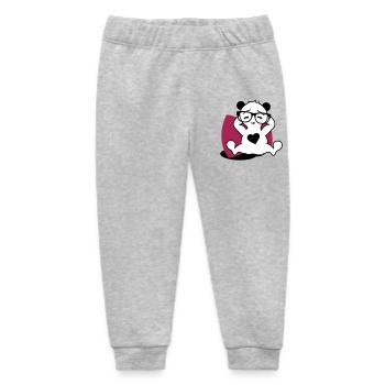 Panda with nerd glasses and heart button while relaxing - Baby Organic Sweatpants by Stanley/Stella - heather grey - Front