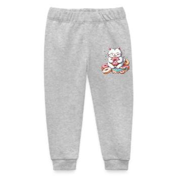 Cat Eating Donuts, Foodie Cat Humor - Baby Organic Sweatpants by Stanley/Stella - heather grey - Front