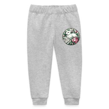 White Rabbit in Floral Peony Circle - Baby Organic Sweatpants by Stanley/Stella - heather grey - Front