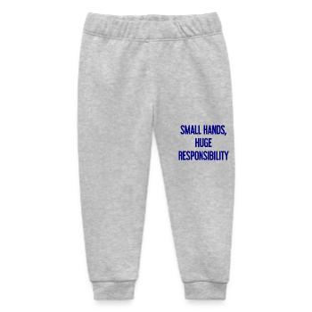 Small Hands, Huge Responsibility Parent Saying - Baby Organic Sweatpants by Stanley/Stella - heather grey - Front