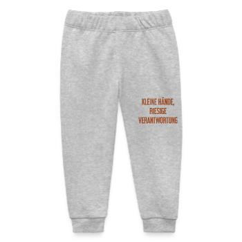 Small Hands, Huge Responsibility Parent Saying - Baby Organic Sweatpants by Stanley/Stella - heather grey - Front