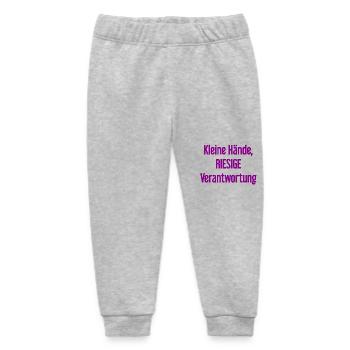 Small Hands, Huge Responsibility Parent Saying - Baby Organic Sweatpants by Stanley/Stella - heather grey - Front