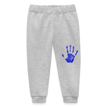 Handprint painted identity fingers and palm blue - Baby Organic Sweatpants by Stanley/Stella - heather grey - Front