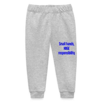 Small Hands, Huge Responsibility Parent Saying - Baby Organic Sweatpants by Stanley/Stella - heather grey - Front