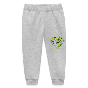 Luna Namensdesign mit herzförmigen grünen Herzen - Baby Organic Jogginghose Baby Tumbler von Stanley/Stella - Grau meliert - Vorne