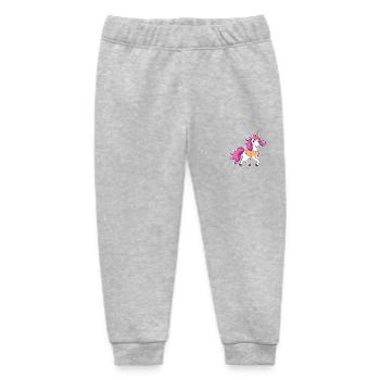 Playful Unicorn Strutting in Pink & Yellow - Baby Organic Sweatpants by Stanley/Stella - heather grey - Front